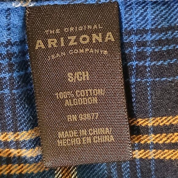 Arizona Small Blue Plaid Long-Sleeved Flannel Shirt 100% Cotton Two Pocket - Picture 9 of 12